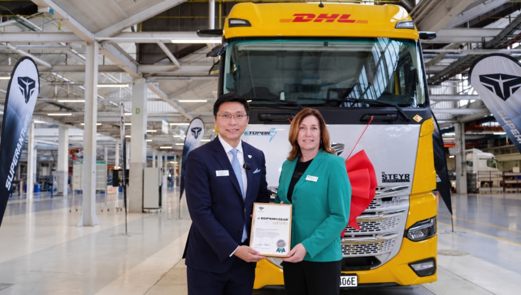 The first electric truck manufactured in Europe by SuperPanther rolls off the production line for DHL Freight